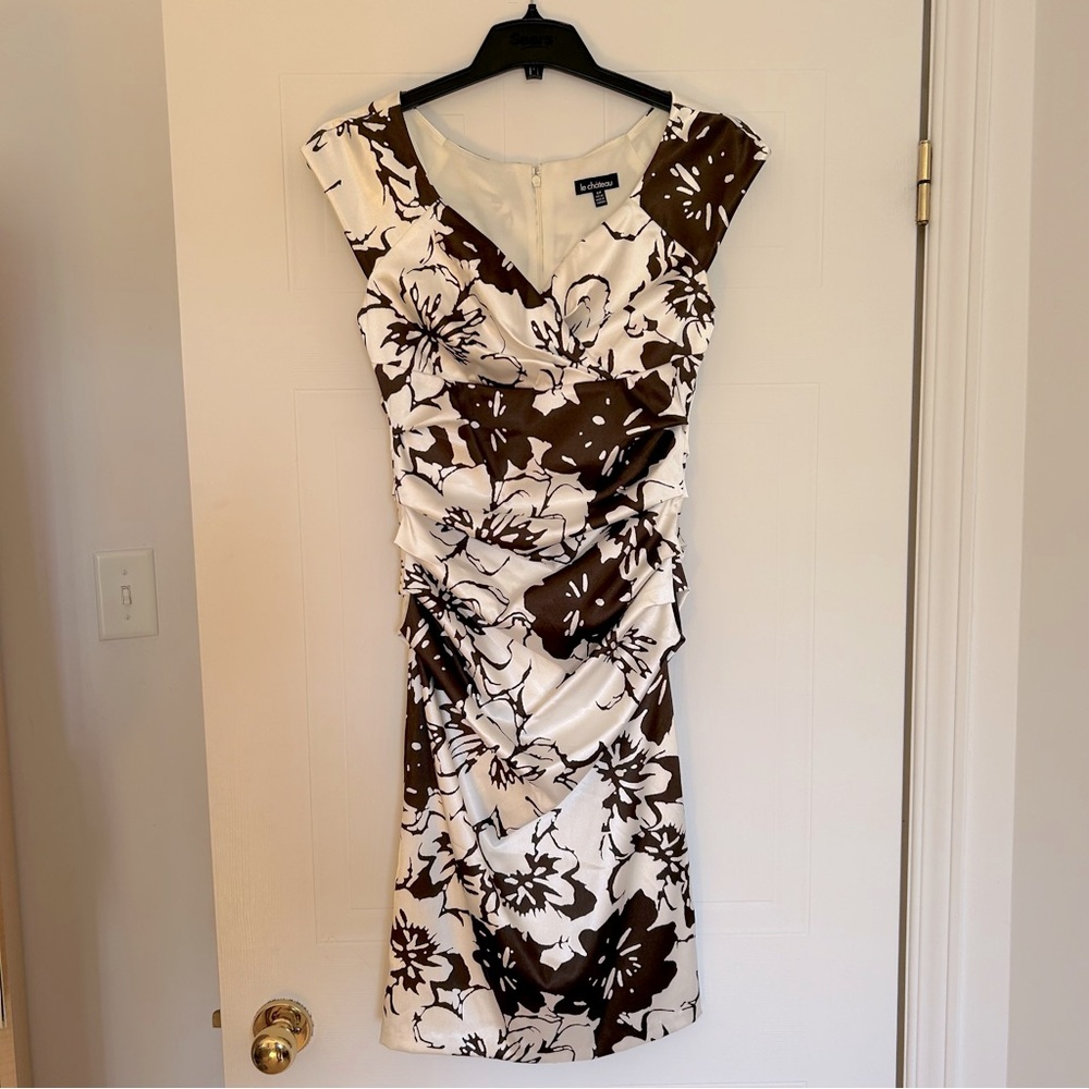 Le Château Floral Knee-length Satin Cocktail Dress